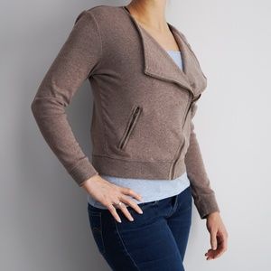 Tan Angled Zip Sweater Jacket